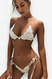 Embroidery Parted Strap Bikini