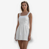 Backless bow slimming white dress