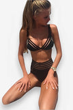 Striped Hollow Splicing Mesh Three-Point Bikini