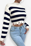 Round Neck Short Striped Sweater