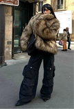 Brown Warm Raccoon Fur Coat