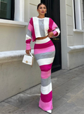 Striped knitted hip-hugging suit