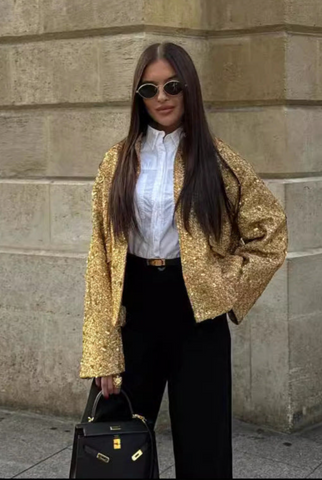 Sequined short stand collar jacket