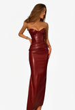 PU leather red straps slim dress