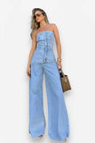 Splicing Tube Top Denim Jumpsuit