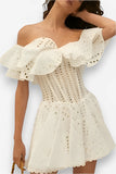 One-Shoulder Ruffled Hollow Embroidery Slim Waist Dress