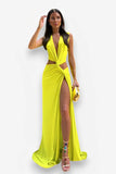 Deep V Hollow Slit Slim Long Dress