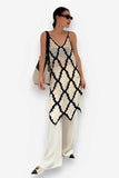 V-Neck Woven Hollow Diamond Lattice Sling Dress