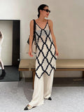 V-Neck Woven Hollow Diamond Lattice Sling Dress