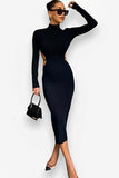 High Collar Long Sleeve Backless Dress