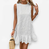 White Embroidered Round Neck Vest Dress