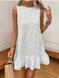 White Embroidered Round Neck Vest Dress