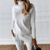 High Collar Casual Top And Trousers Sweater Suit