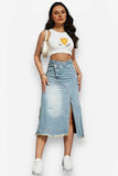 Split Cotton Denim High Waist Slim Skirt