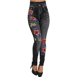 Floral Imitation Denim Leggings