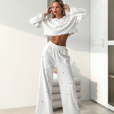 Long-sleeved Two-piece Crop Top And Pajamas