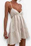 Retro Suspender V-neck Pleated Short Dress