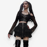 Dark Gothic Style Waist Strap A-Line Skirt