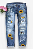 Spot Hole Mid-Waist Straight Jeans