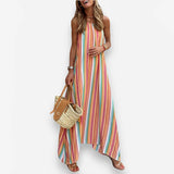 Striped Suspender Bohemian Long Dress