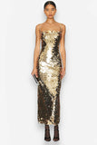 Glittering Tube Top Gold Backless Maxi Dress