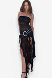 See-Through Tube Top One-Shoulder Ribbon Leg-Revealing Dress