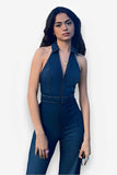 retro style slim denim jumpsuit