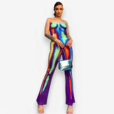 Multi-color printed slim fit butt lift jumpsuit