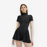 Round Neck Short Sleeve Zipper Jumpsuit