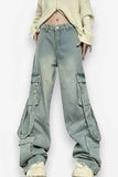 Retro Washed Overalls Wide cargo Jeans