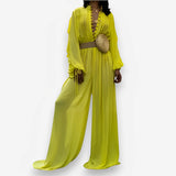 Long-Sleeved Chiffon Wide-Leg Jumpsuit