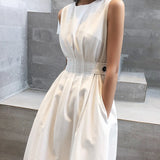 Sleeveless Vest Suspender Midi Dress