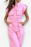 Barbie pink slanted shoulder jumpsuit