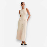 Temperament Sleeveless Round Neck Slim Long Dress