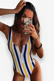 Zipper Striped One-Piece Swimsuit