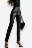 Hip-Lifting Slim Front Zipper Tight PU Leather Pants