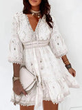 V-Neck Hollow Tassel Embroidered Dress