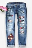 Mid-Rise Ripped Denim Loose Jeans