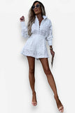 Stand-up Collar Lace Shorts Suit