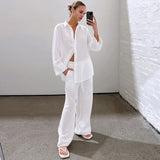 White Pure Cotton Trousers Suit