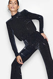 Sequin half turtleneck long-sleeved jumpsuit