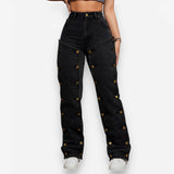 Hip Hop Detachable Multi-button Straight Jeans