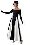 U-neck black & white maxi dress