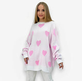 Round Neck Hearts Pullover Sweater