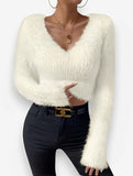 V-neck Slim Plush Short Sweater