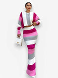 Striped knitted hip-hugging suit