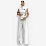 long cape top slim jumpsuit suit