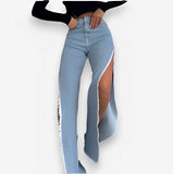 High waist double side slit jeans