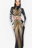 Hollow Striped  Long Sleeve Dress