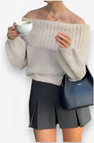 Off Shoulder Lantern Sleeve Knitted Sweater